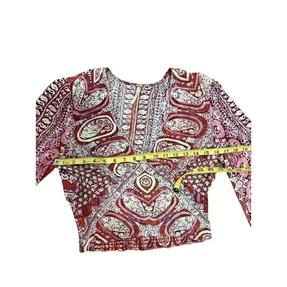 Free People Wild and Free Printed Paisley Long Sleeve Smocked Top Sz S